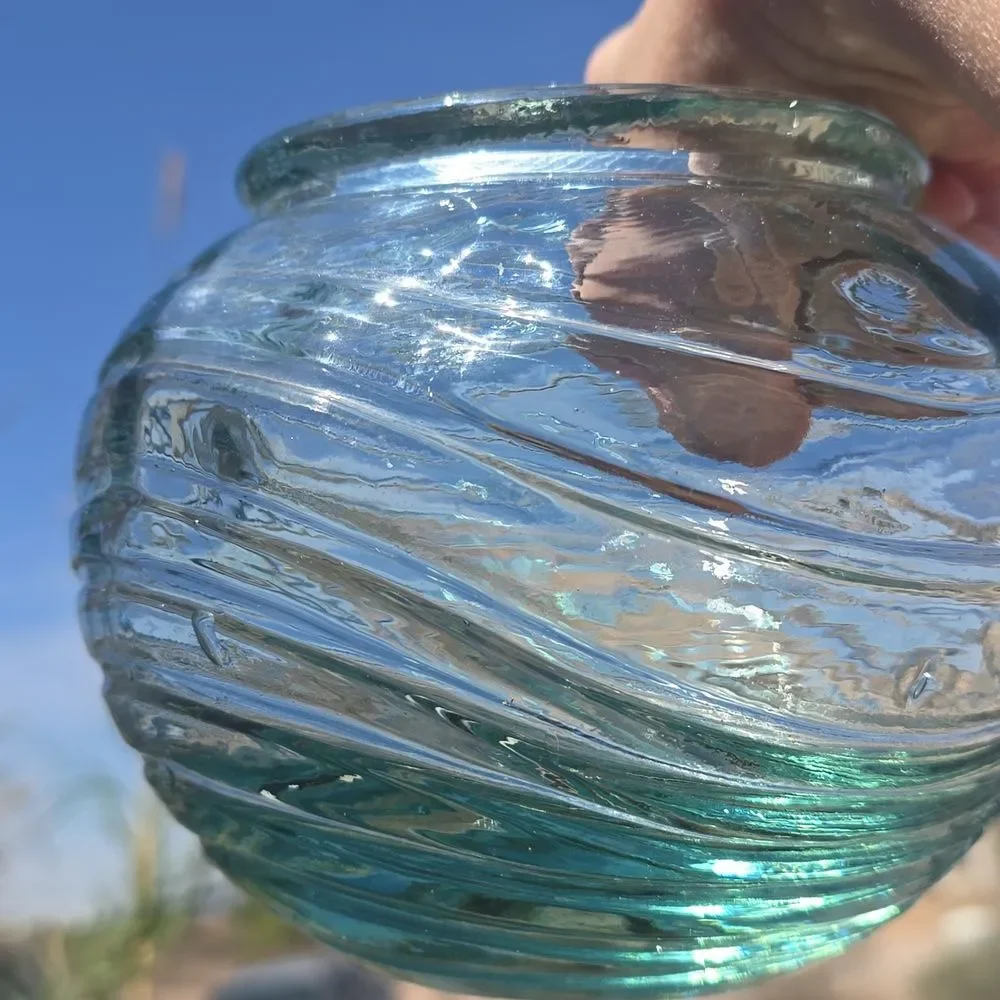 Swirled Glass Vase -  Green Swirl Glass heavy for size.